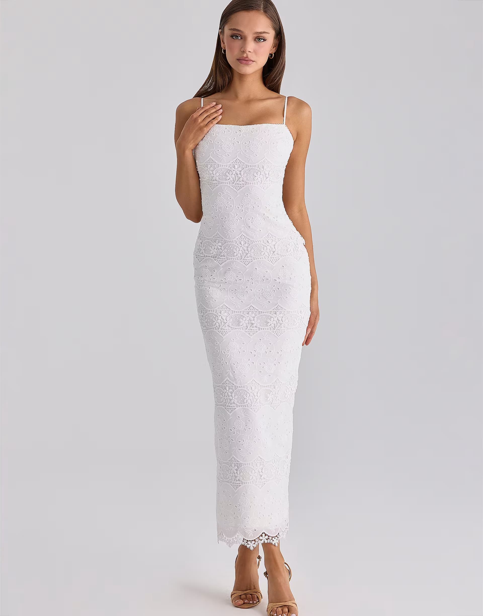 ASOS House of CB Serenella white broderie anglaise lace midi dress in white