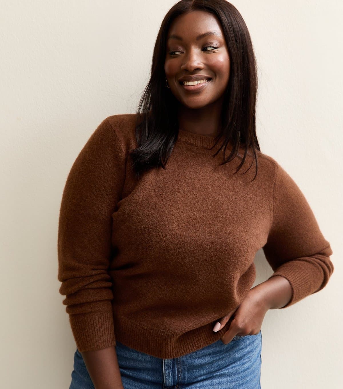 New Look Women's Plus Size Dark Brown Crew Neck Jumper Curves New Look