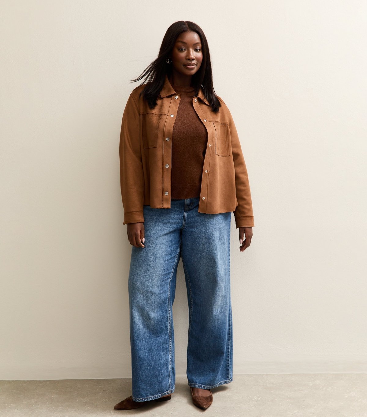 New Look Women's Plus Size Dark Brown Crew Neck Jumper Curves New Look - 2