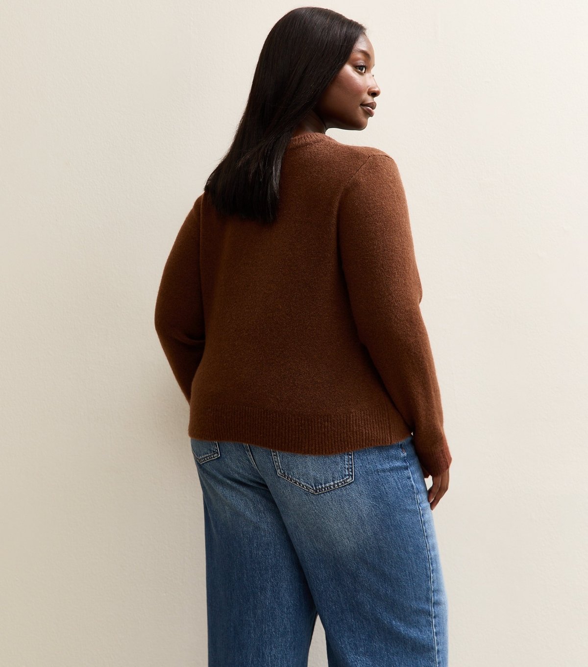 New Look Women's Plus Size Dark Brown Crew Neck Jumper Curves New Look - 3