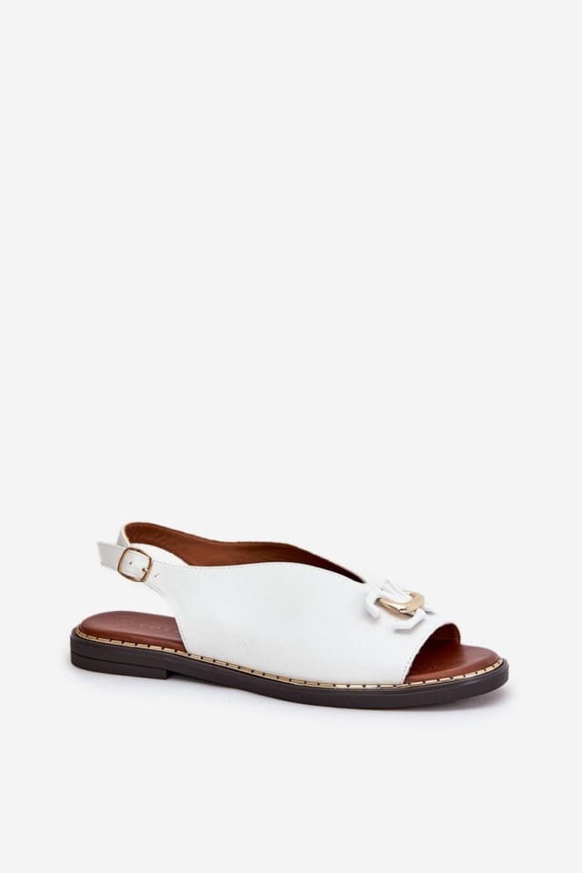 Love Lace Love Lace Women's Elegant Faux Flat Buckle Sandals with Front Charm in White - 2