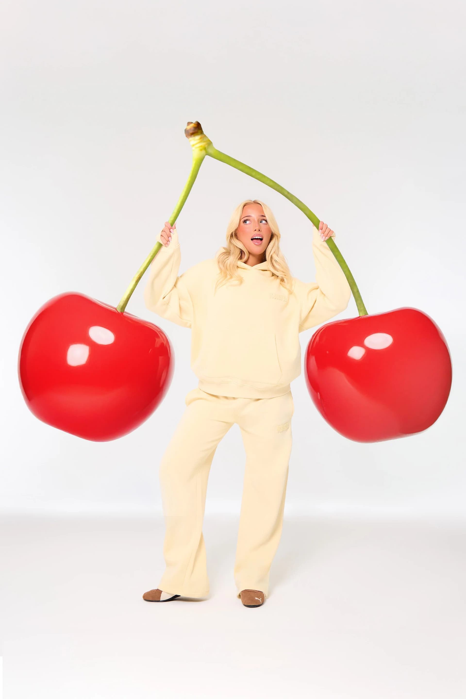 Kaiia Kaiia Bubble Borg Wide Leg Joggers Soft Lemon