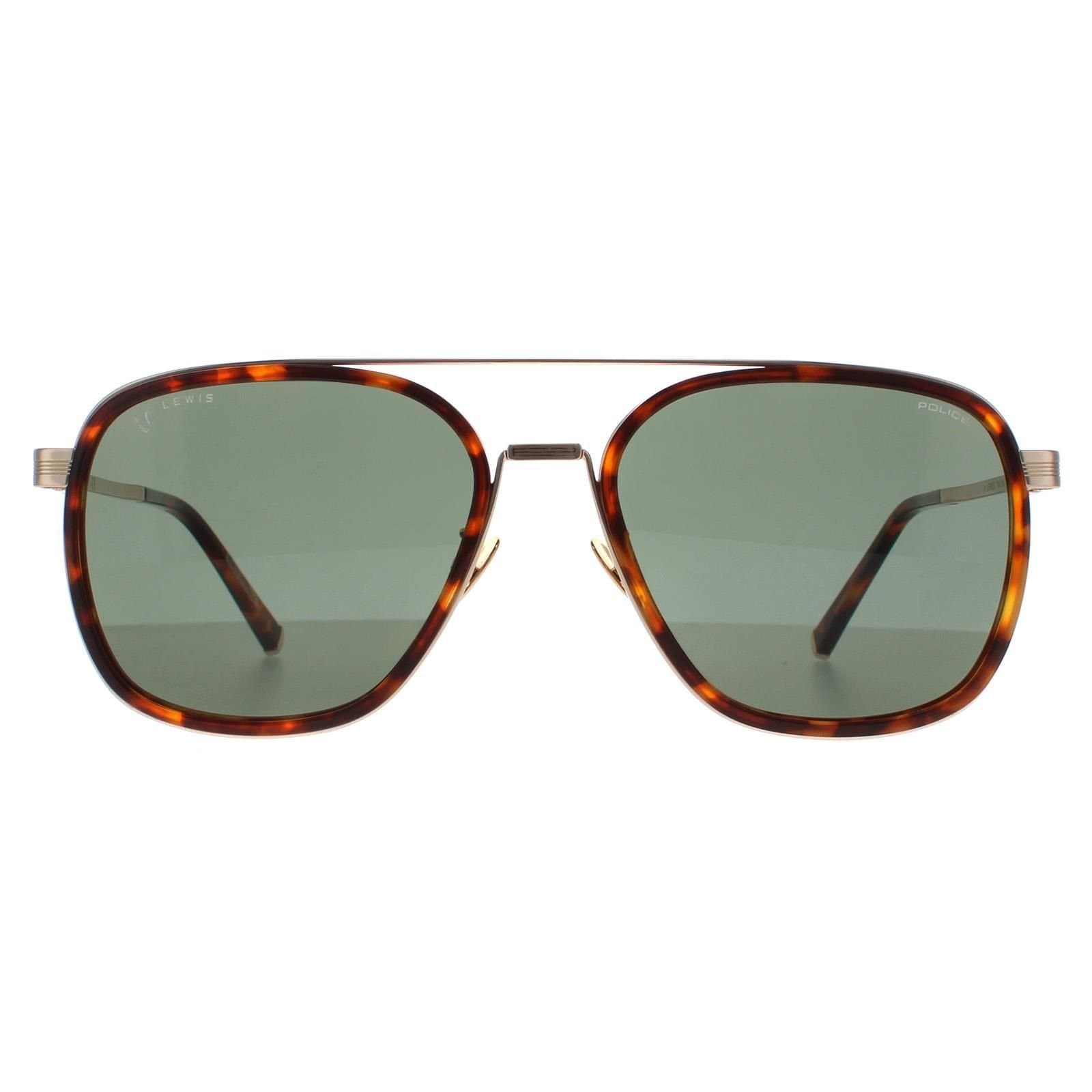 Police Police Women's Aviator Shiny Red Havana Green Sunglasses in Brown