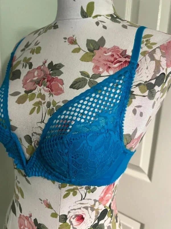 Ann Summers Ann Summers Blue Plunge Bra UK 32B Lace Fishnet Mesh Lingerie Nwot