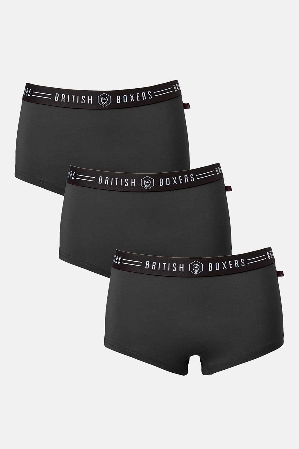 British Boxers British Boxers Women's Pack of Three "Black" Hipster Briefs in Black