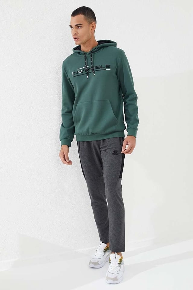 Tommy Life Tommy Life Men's Printed Hooded Sweatshirt With Pocket in Bottle Green - 2