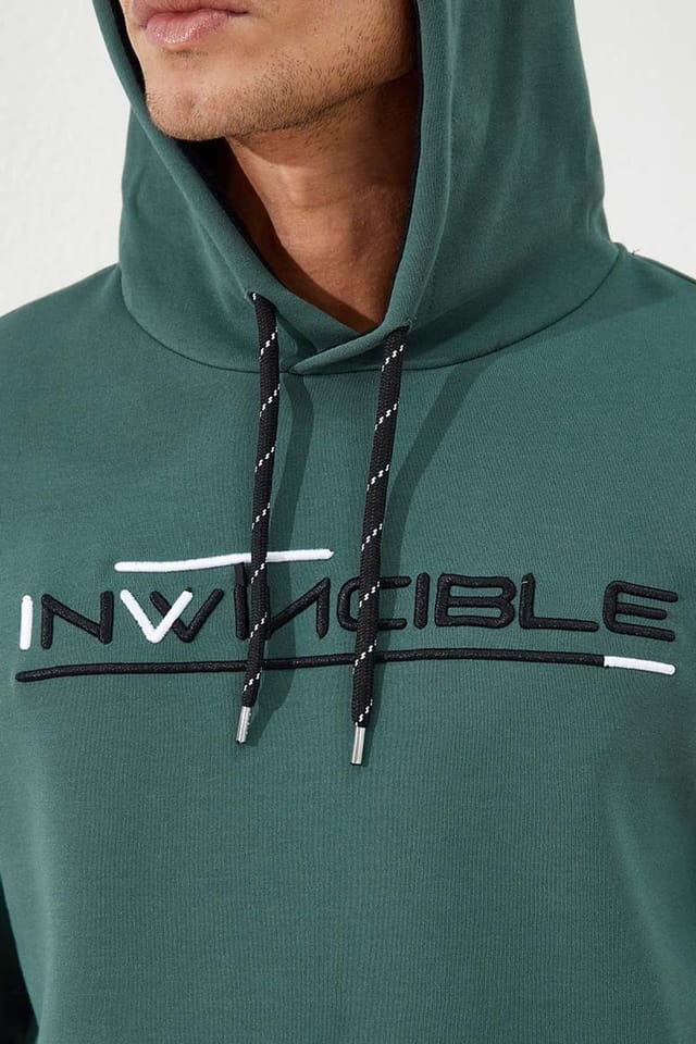Tommy Life Tommy Life Men's Printed Hooded Sweatshirt With Pocket in Bottle Green - 3