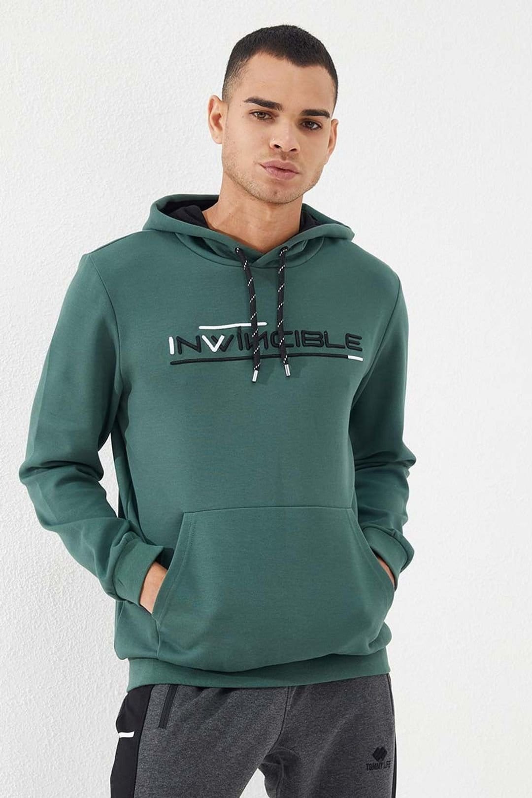 Tommy Life Tommy Life Men's Printed Hooded Sweatshirt With Pocket in Bottle Green - 4