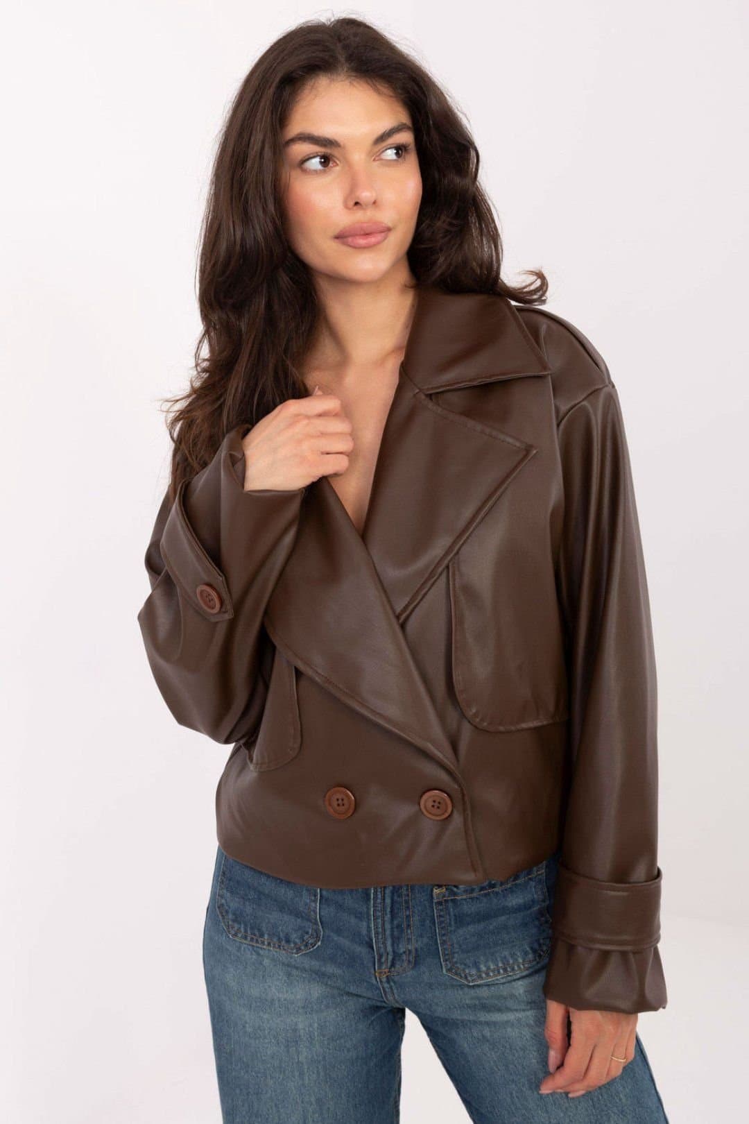 Love Lace Love Lace Women's Short Double Breasted Trench Coat in Brown
