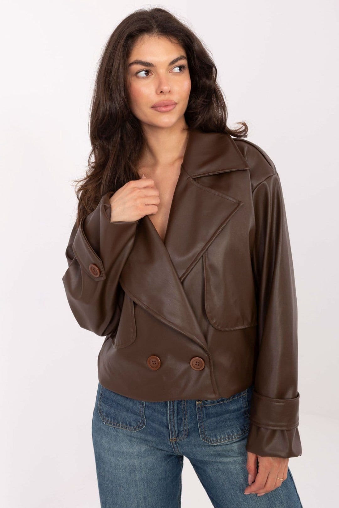 Love Lace Brown Leather Trench Coat for Women