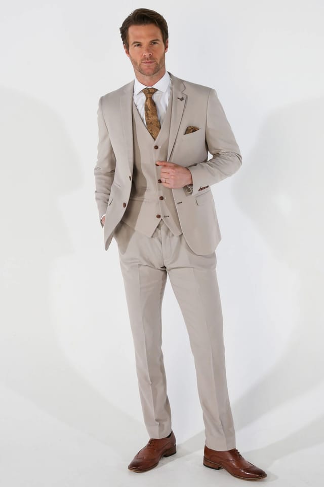 Paul Andrew Paul Andrew Men's Mayfair 3 Piece Grooms Wedding Suit in Stone - 2