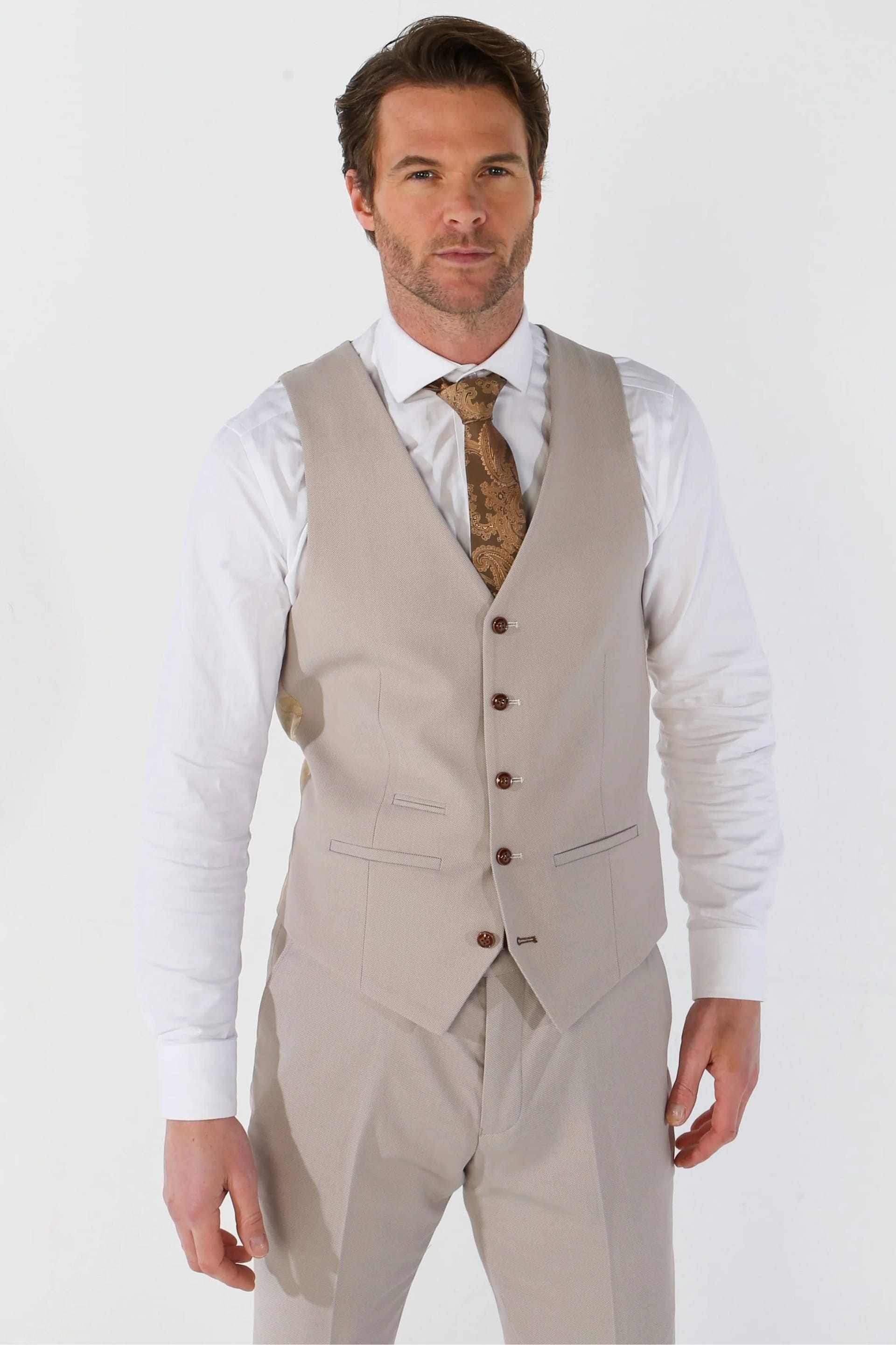 Paul Andrew Paul Andrew Men's Mayfair 3 Piece Grooms Wedding Suit in Stone - 4