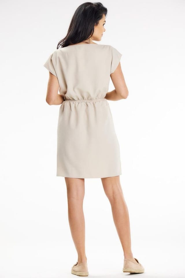 Love Lace Love Lace Women's Mini Daydress with Elastic Waist & Pockets in Beige - 3