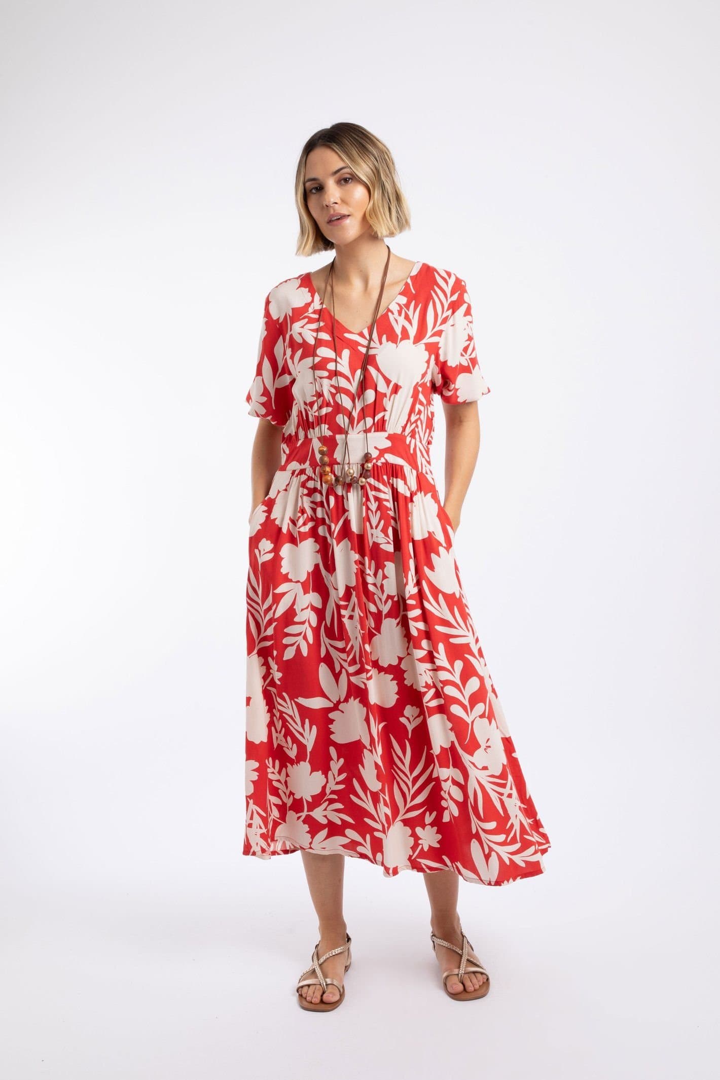 Weird Fish Weird Fish Women's Dilsha Printed Midi Dress in Light Red