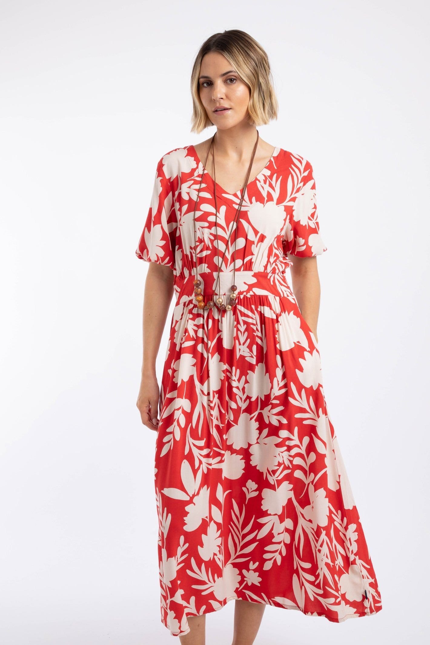 Weird Fish Weird Fish Women's Dilsha Printed Midi Dress in Light Red - 4