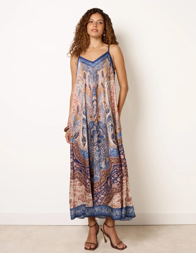 Blue Vanilla Midi Length Dress in Paisley Print - 3