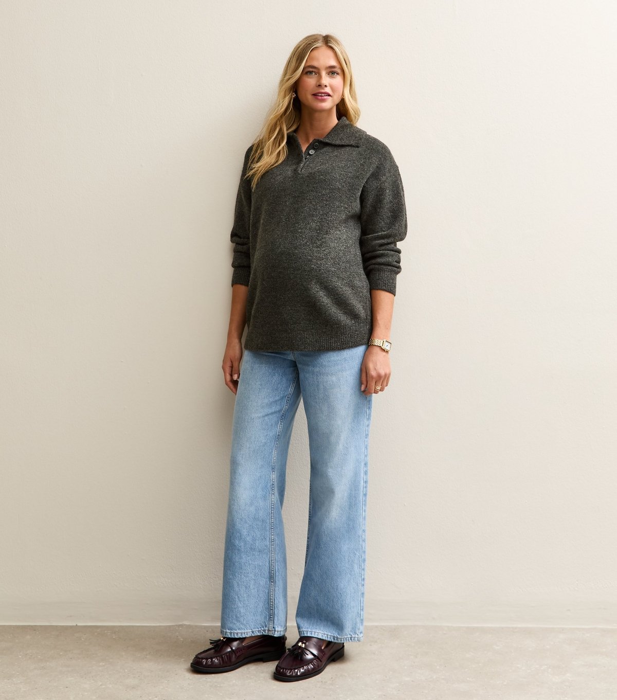 New Look Women's Maternity Dark Grey Midweight Knit Longline Polo Jumper New Look - 2