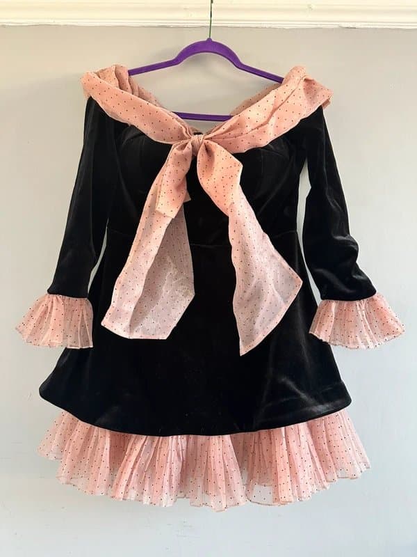 ASOS Asos Luxe dress, black & pink, velvet, size UK12, mini, worn once
