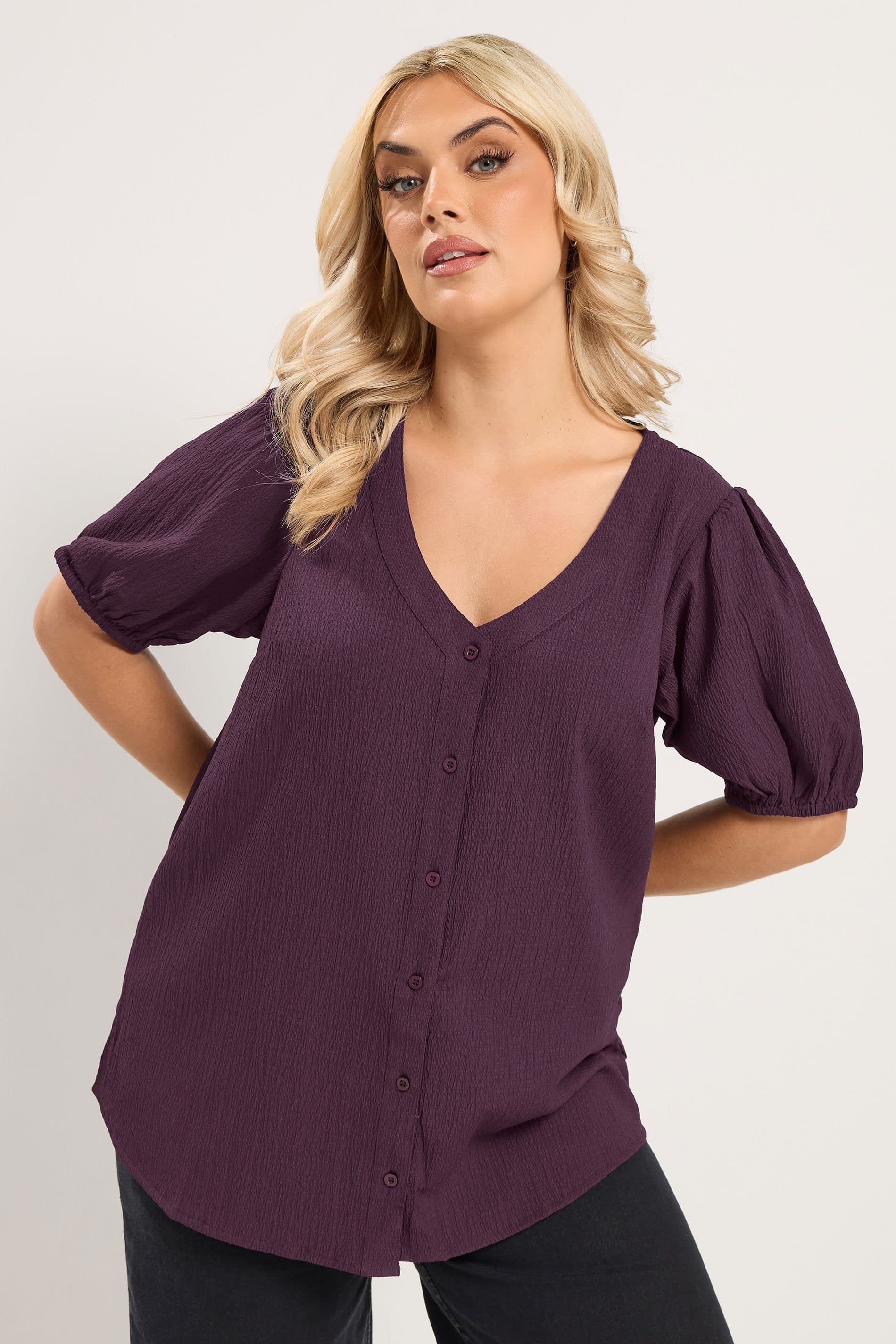 Yours Plus Size Purple Button Textured Blouse