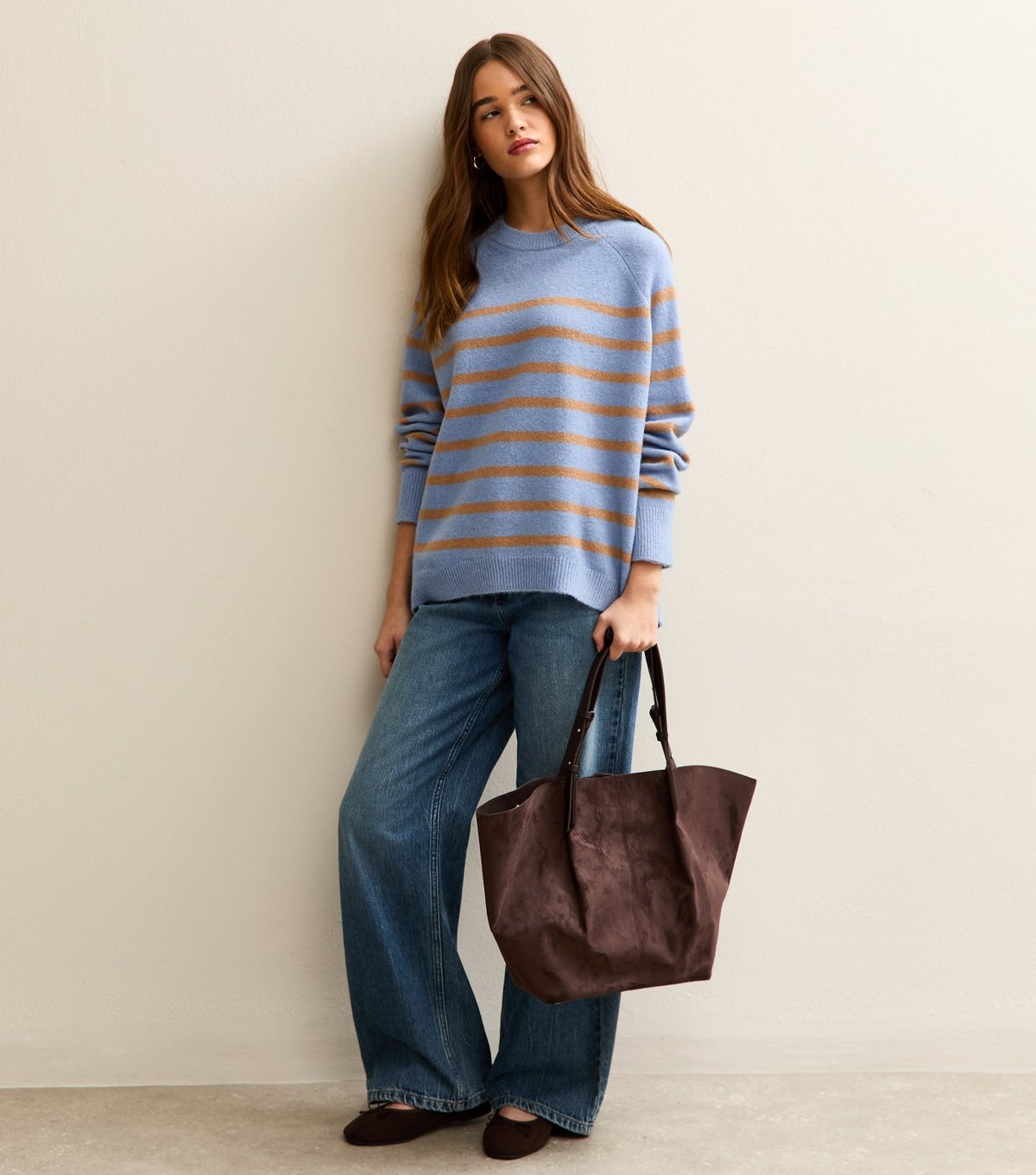 New Look Women's Light Blue Striped Raglan Sleeves Oversized Jumper New Look - 3