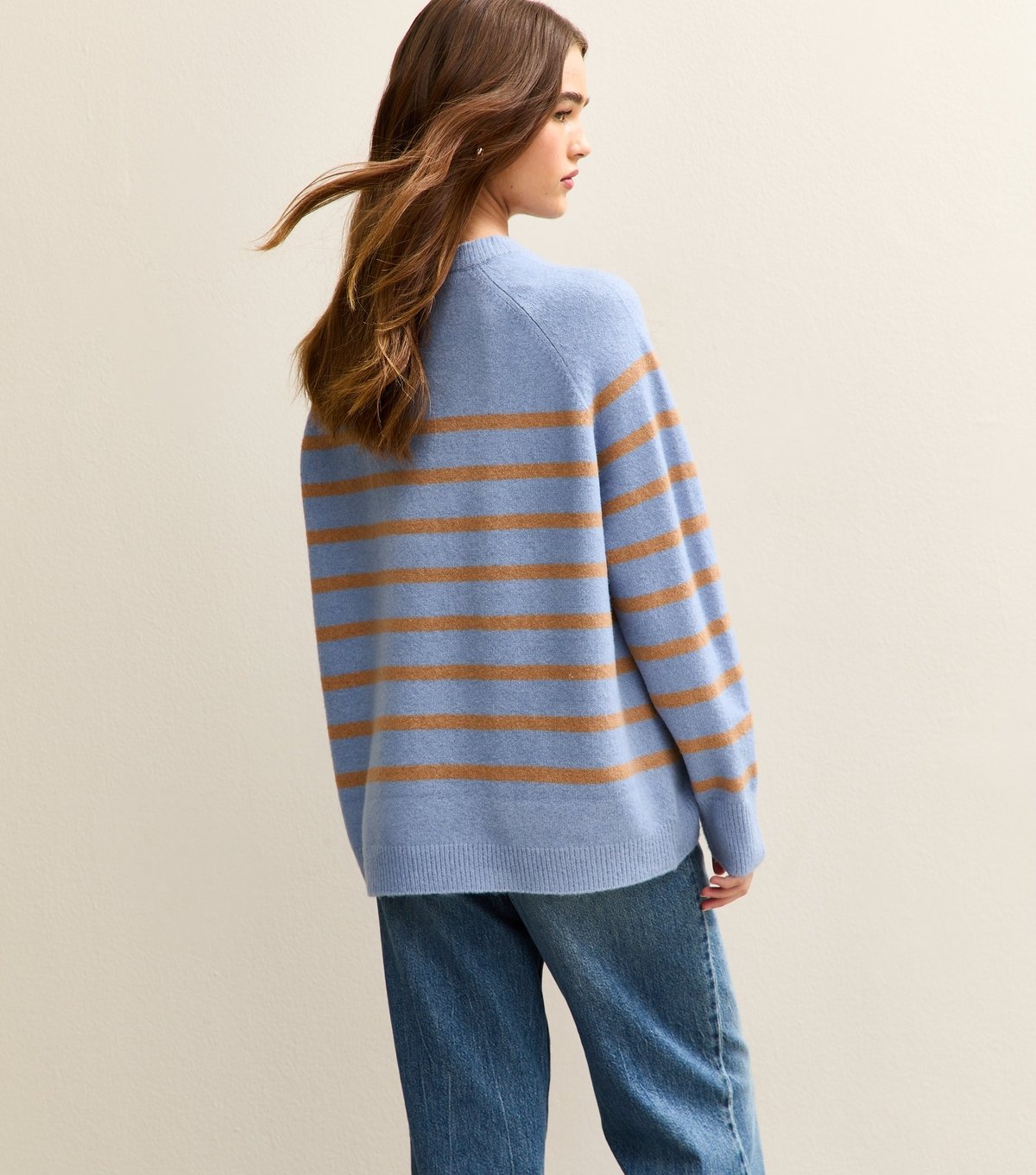 New Look Women's Light Blue Striped Raglan Sleeves Oversized Jumper New Look - 4