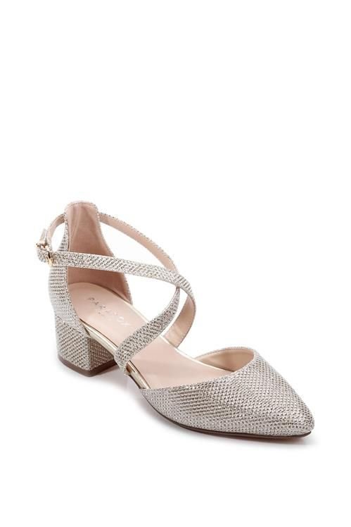 Paradox London Paradox London Women's Glitter 'Francis' Mid Block Heel Wide Fit Court Shoes in Metallic Gold - 2