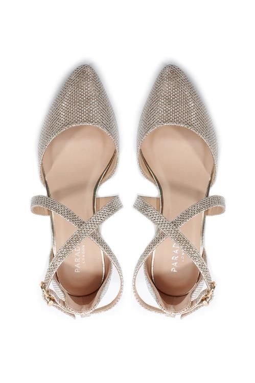 Paradox London Paradox London Women's Glitter 'Francis' Mid Block Heel Wide Fit Court Shoes in Metallic Gold - 3