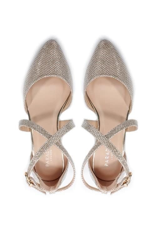 Paradox London Paradox London Women's Glitter 'Francis' Mid Block Heel Wide Fit Court Shoes in Metallic Gold - 3