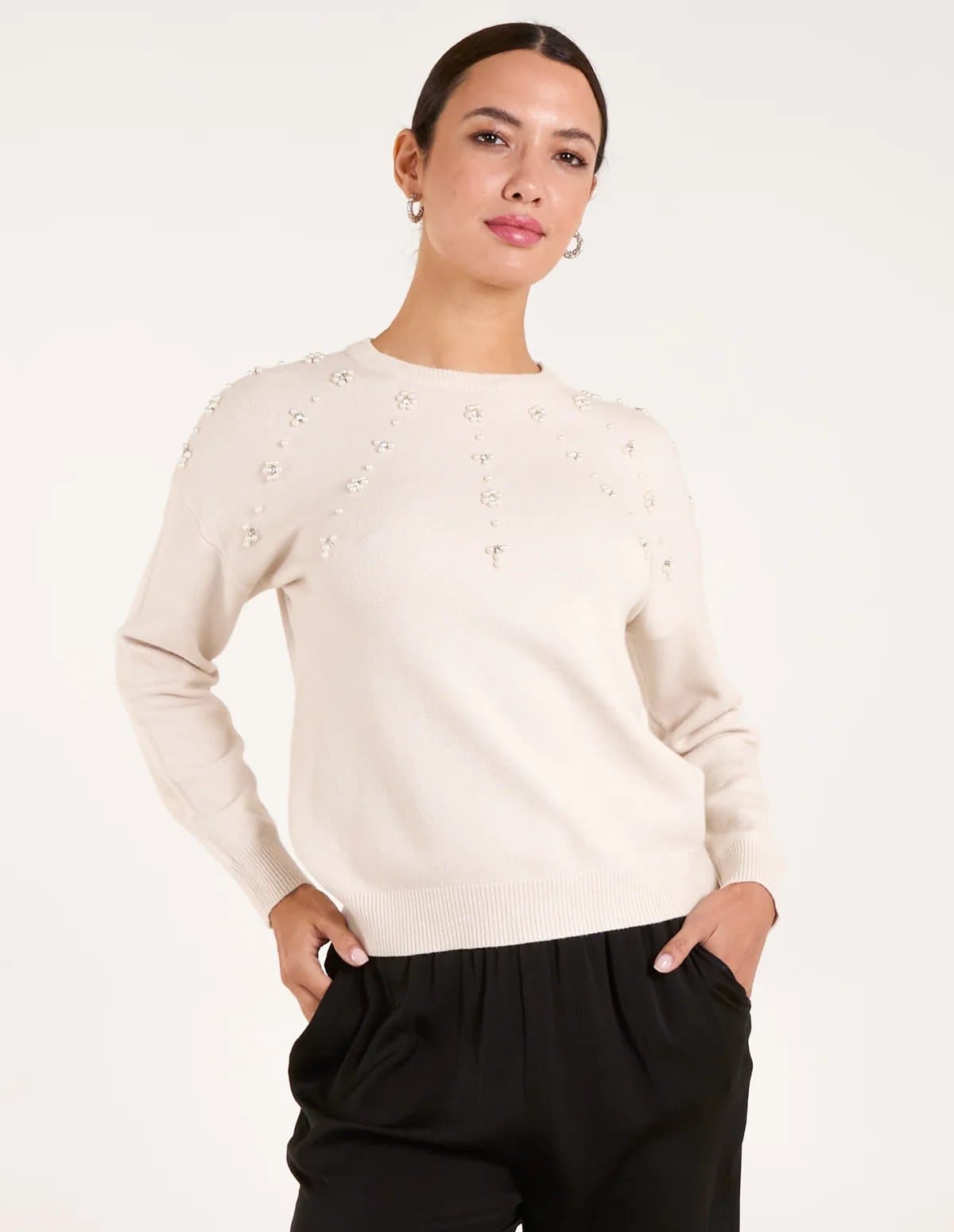 Blue Vanilla Pearl Flower Embellishment Jumper