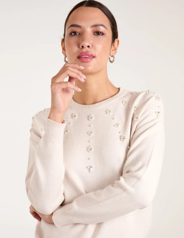 Blue Vanilla Pearl Flower Embellishment Jumper - 3