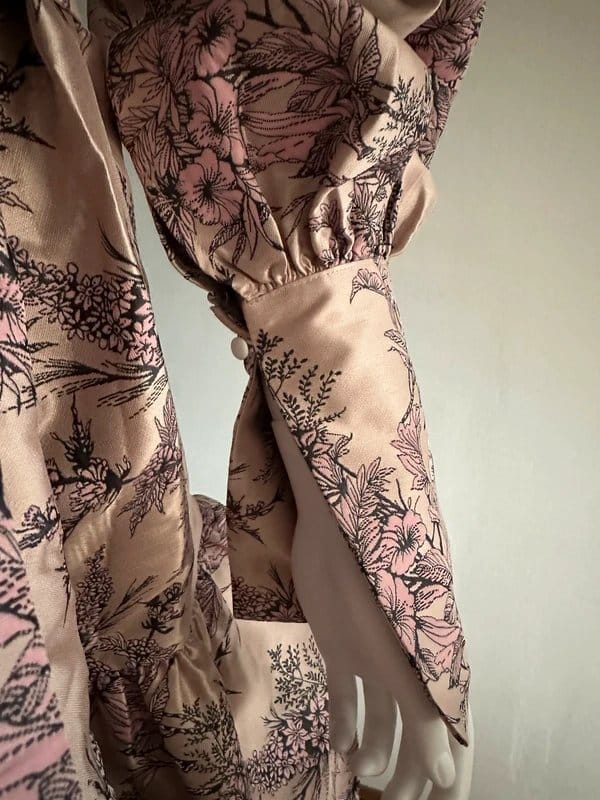Jacquard embroidered pink floral high neck mini dress