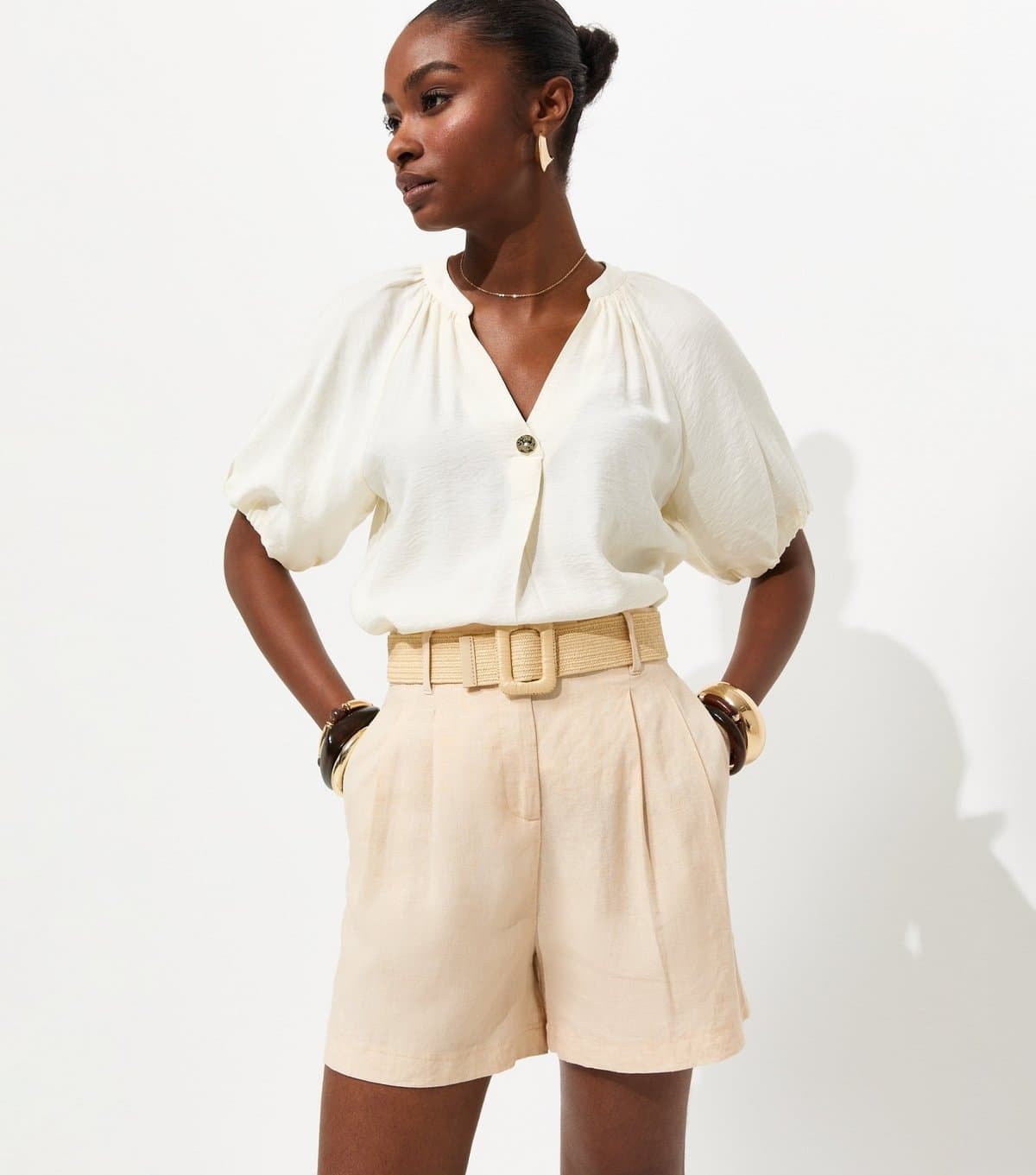 New Look New Look Stone Linen Blend Belted Shorts