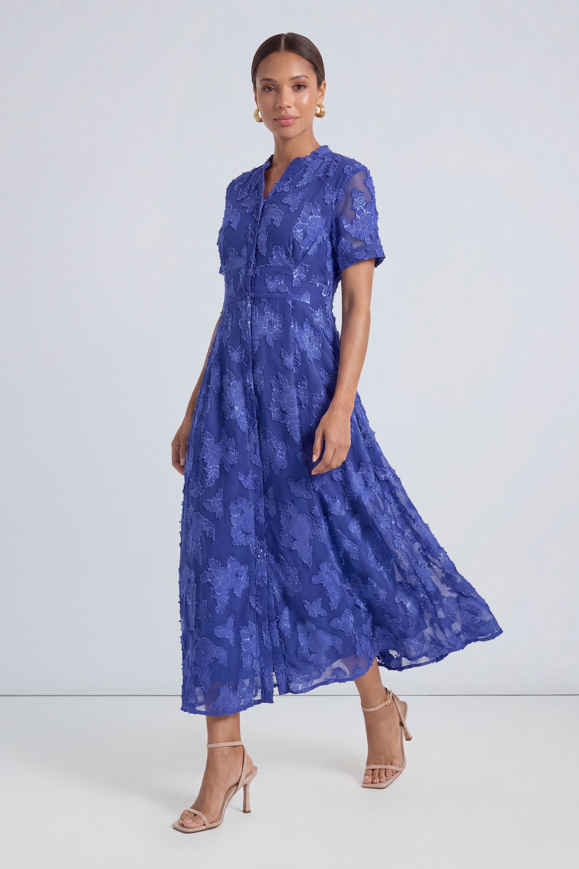 Principles Principles Women's Floral Jacquard Button Down Midi Dress in Blue