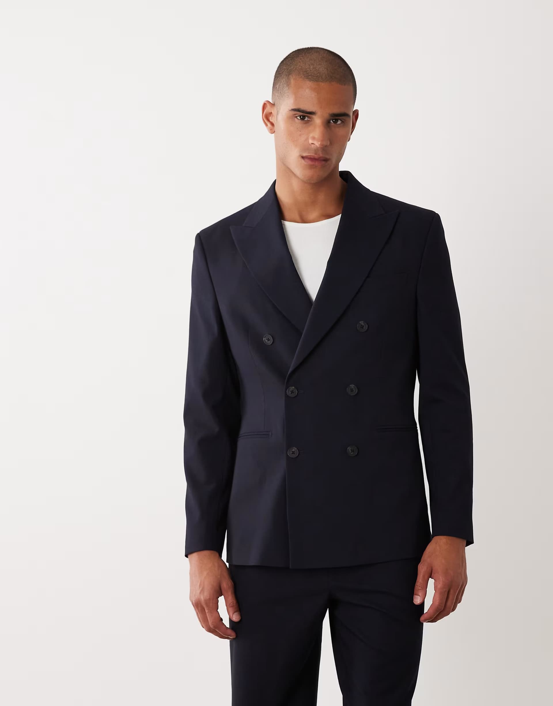 ASOS ASOS DESIGN regular double breasted suit blazer in navy