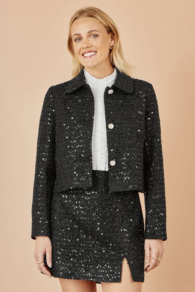 Yumi Yumi Women's Black Boucle Sequin Mini Skirt - 2