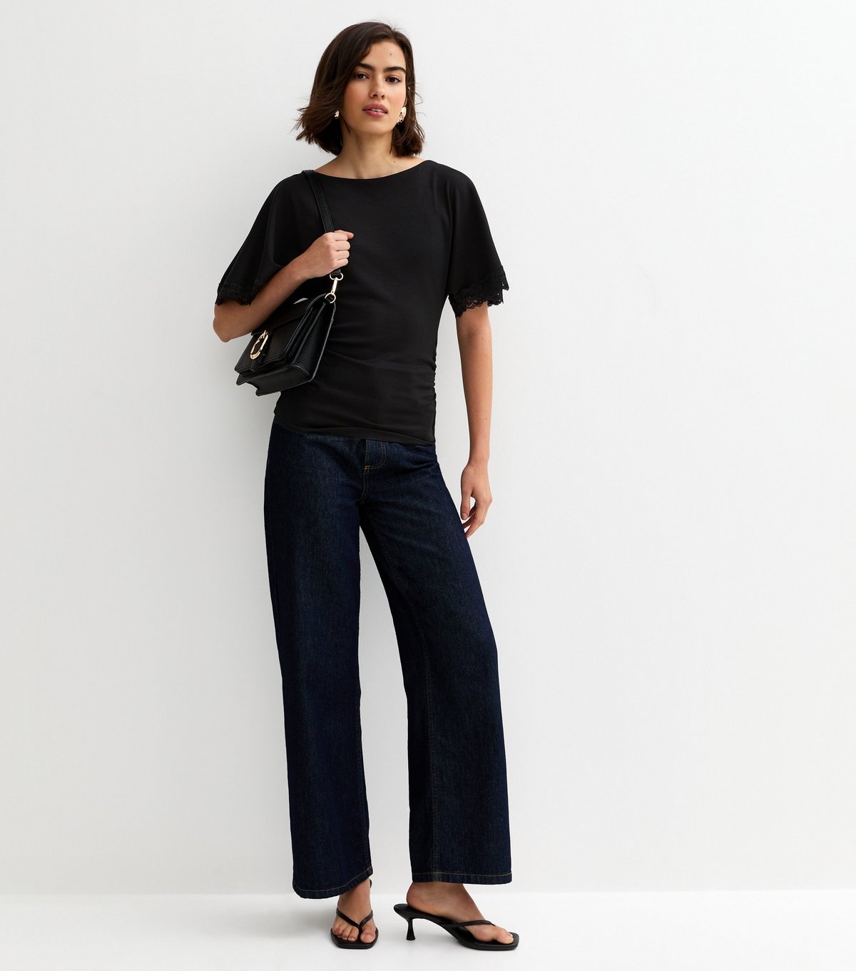 New Look Women's Black Lace Trim Short Sleeve Corset Top New Look - 2