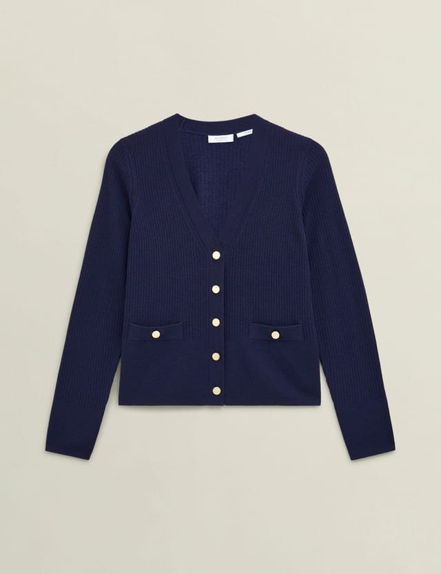 Hobbs London Hobbs London Women's Yasmin Long Sleeve V-Neck Cardigan in Dark Navy - 2