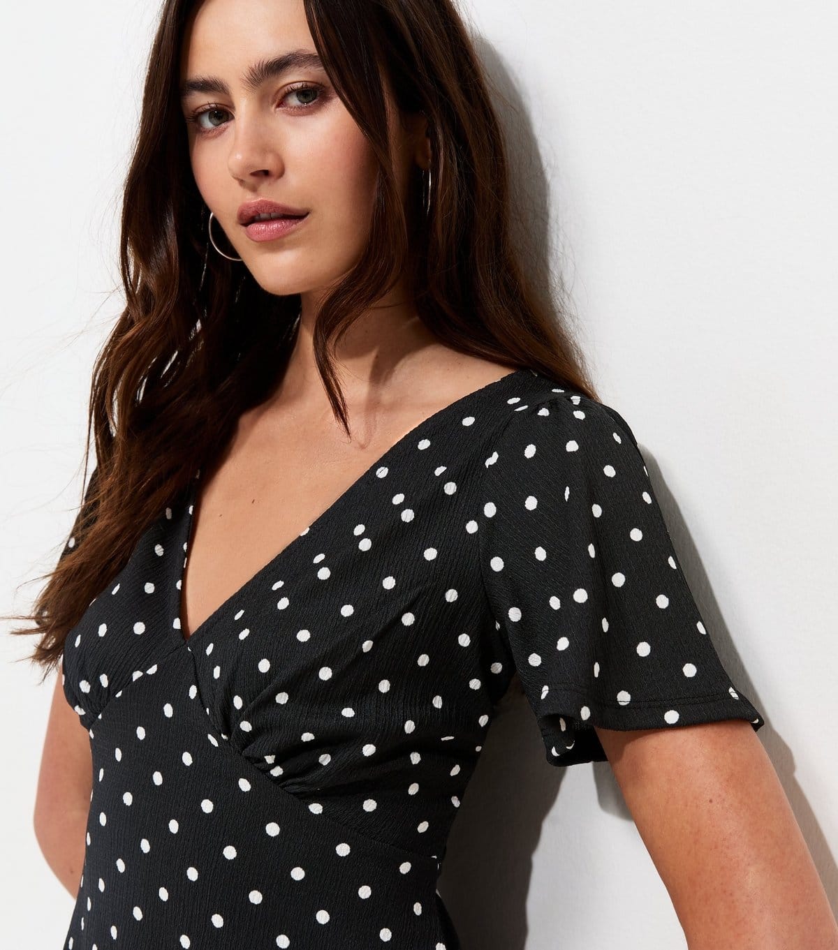 New Look Black Polka Dot Flutter Sleeve Tea Blouse