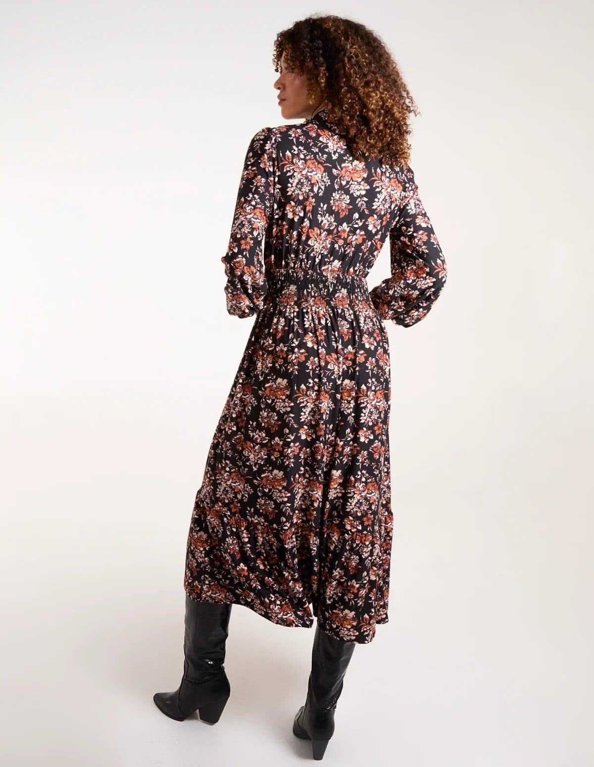 Blue Vanilla Shirred Waist Floral Midi Shirt Dress - 4