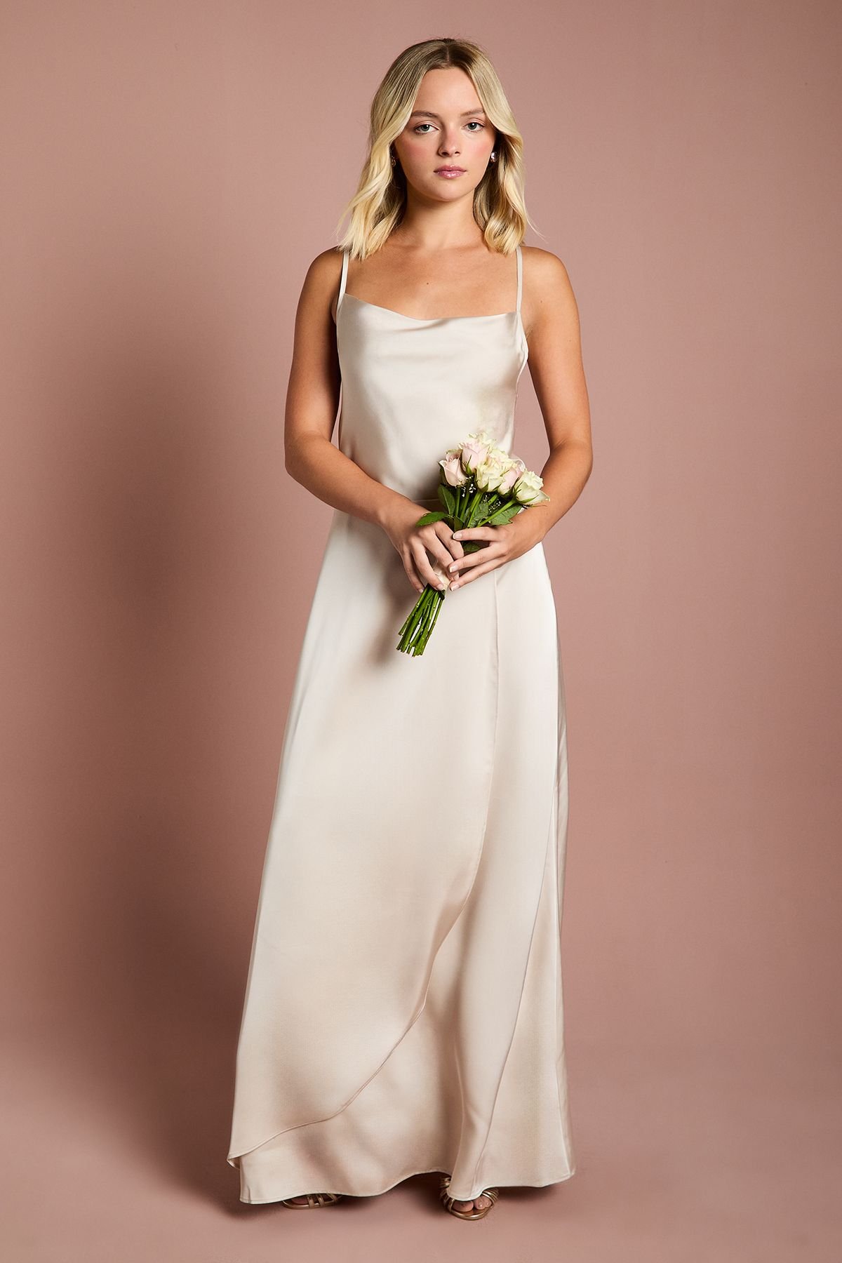 Coast Coast Women's Teen Cowl Front Waterfall Skirt Bridesmaid Dress in Champagne - 2