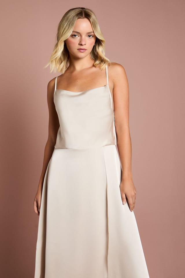 Coast Coast Women's Teen Cowl Front Waterfall Skirt Bridesmaid Dress in Champagne - 2