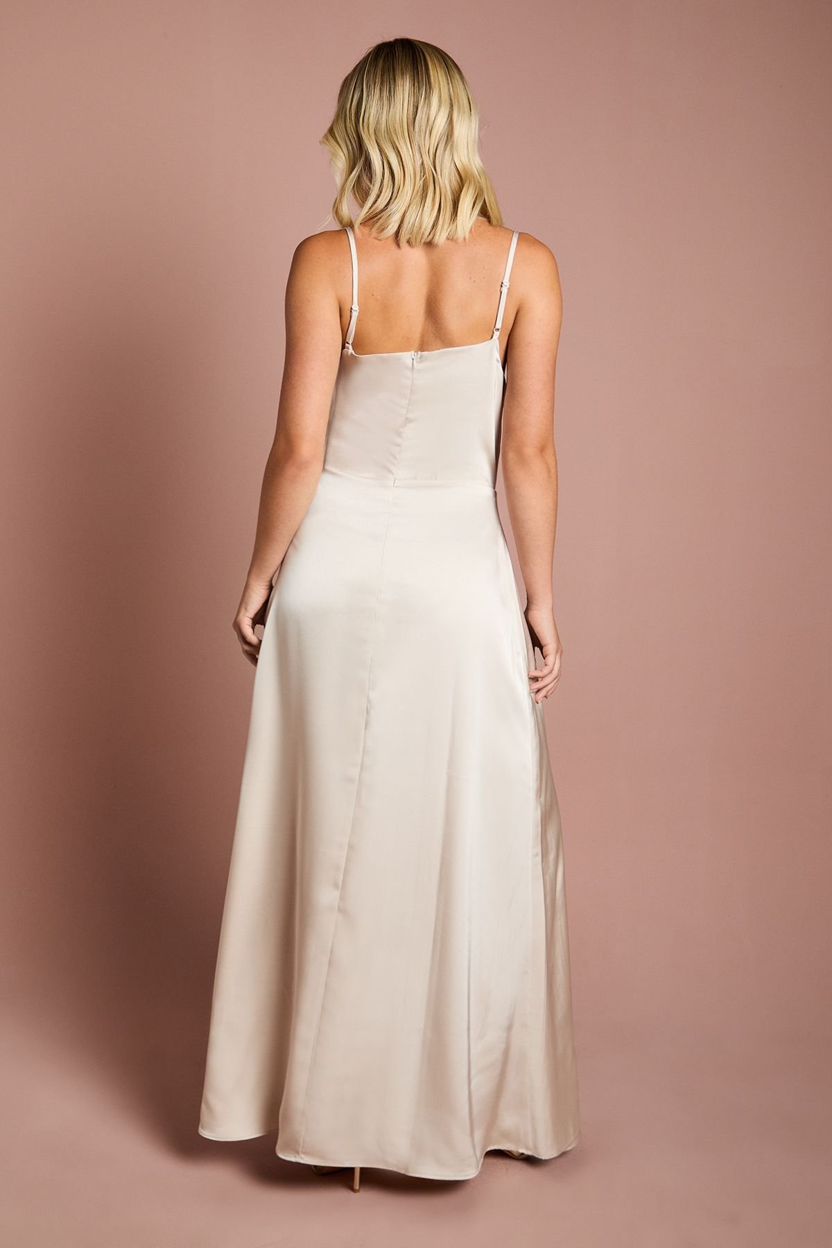 Coast Coast Women's Teen Cowl Front Waterfall Skirt Bridesmaid Dress in Champagne - 3