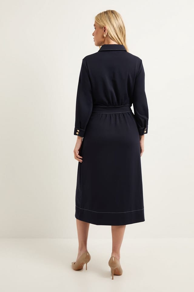 Wallis Wallis Women's Petite Ponte Stitch Detail Midi Dress in Navy - 3