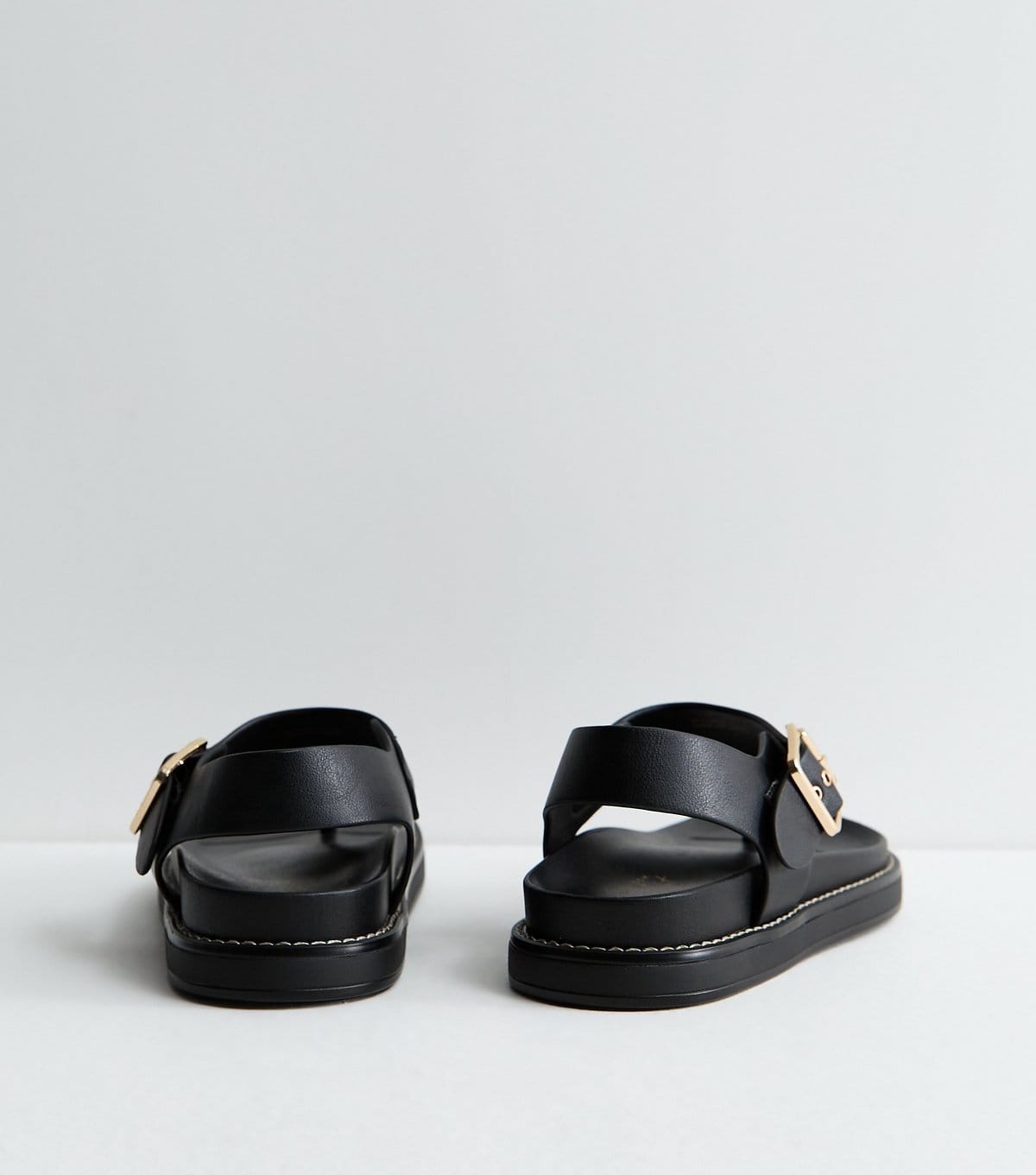 New Look Women's Black Faux Leather Toe Post Chunky Flat Sandals Vegan New Look - 4