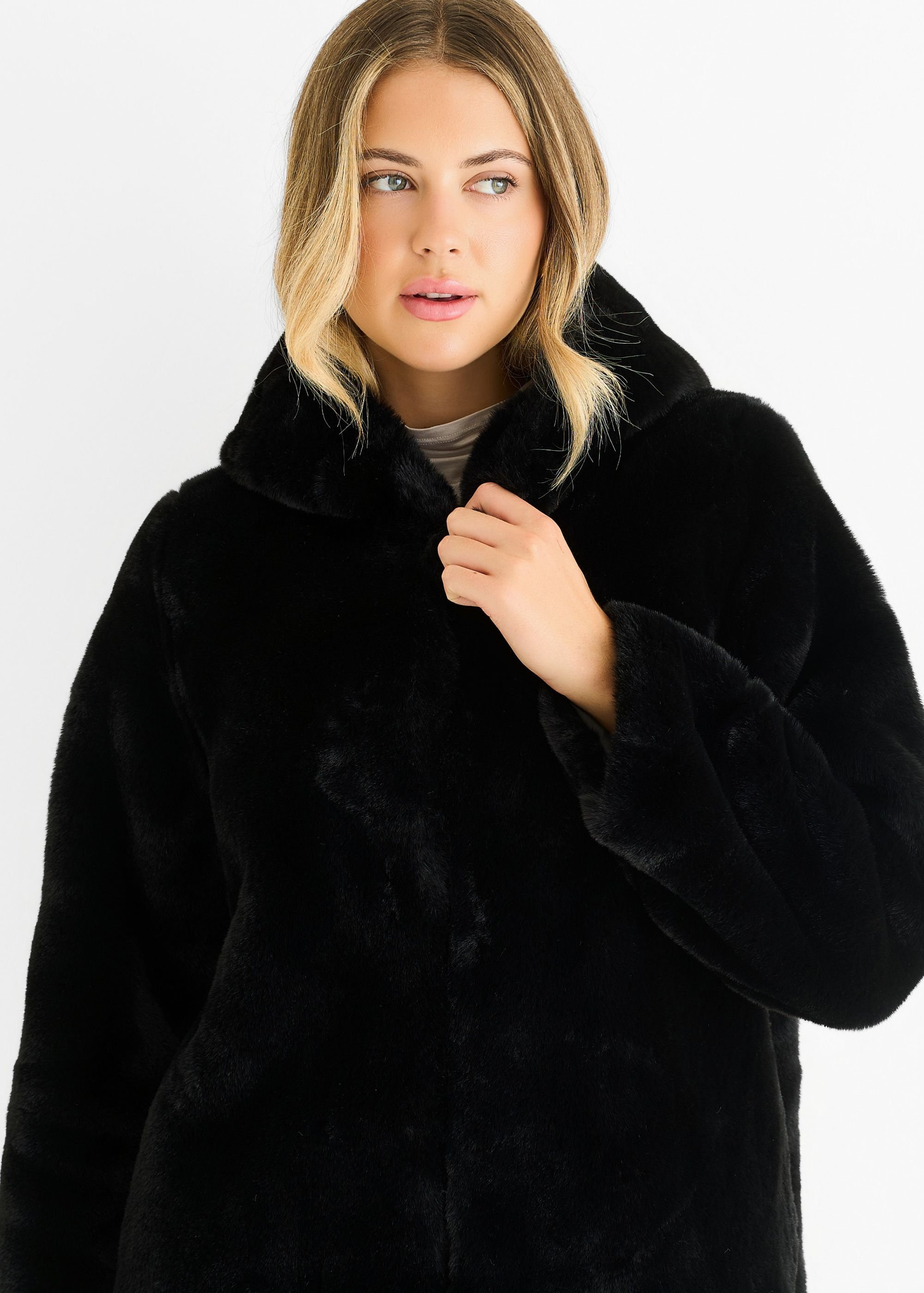Gini London Gini London Women's Black Hooded Long Sleeve Faux Fur Jacket - 2