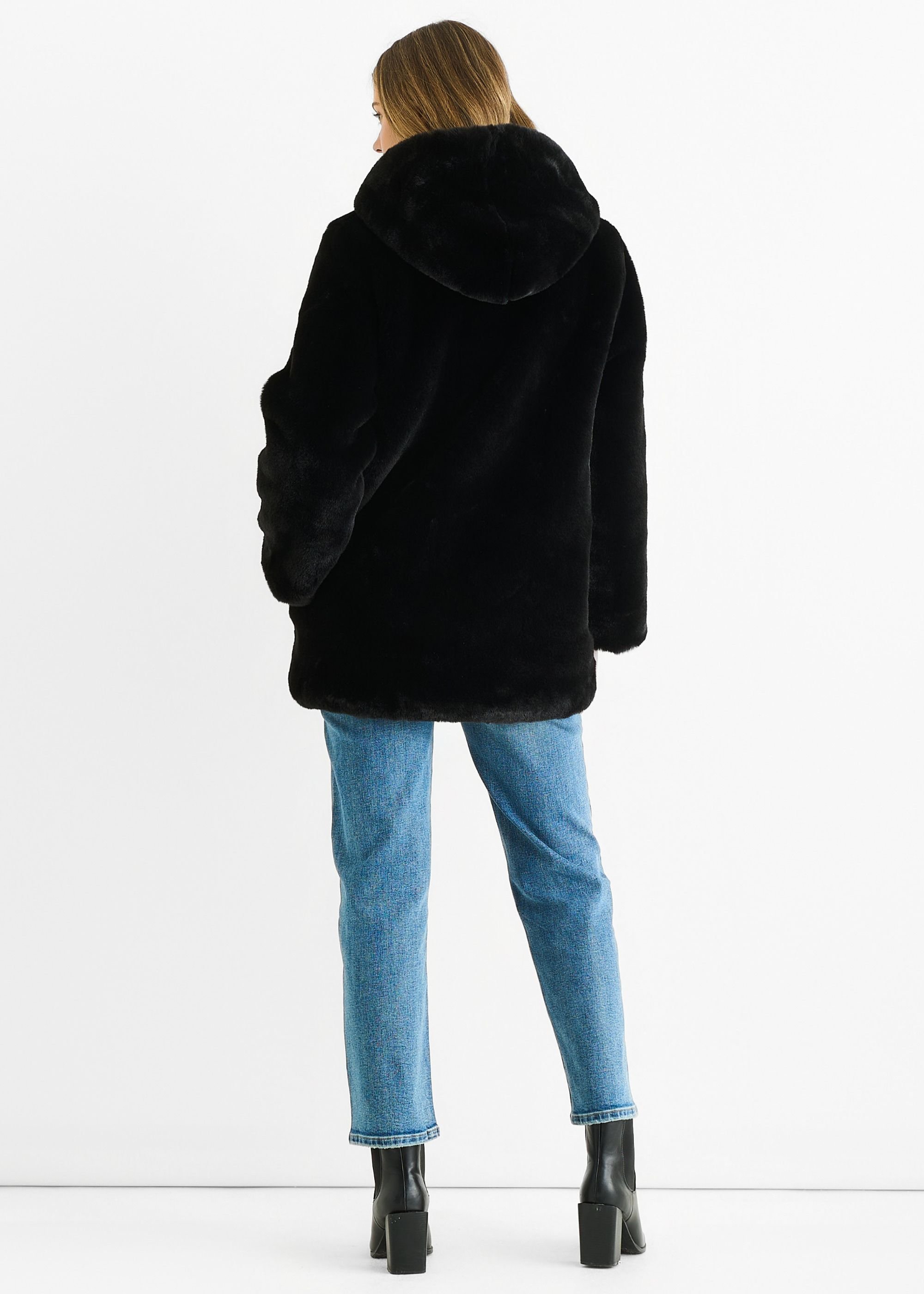 Gini London Gini London Women's Black Hooded Long Sleeve Faux Fur Jacket - 4