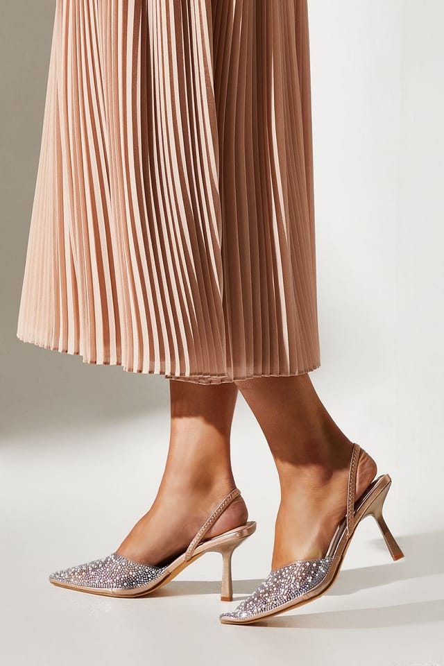 Coast Coast Women's Wide Fit Tilly Diamante & Pearl Sling Back Pointed Court Shoes in Rose Gold - 3