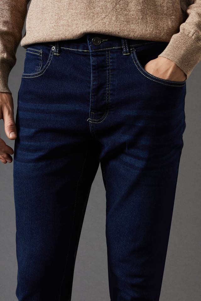 Burton Burton Men's Dark Wash Skinny Fit Jeans in Dark Blue - 2