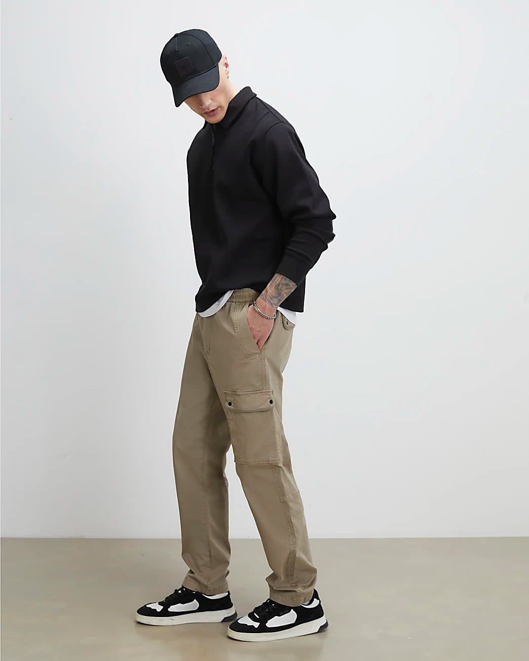 River Island Mens River Island Beige Regular Fit Stretch Cargo Trousers