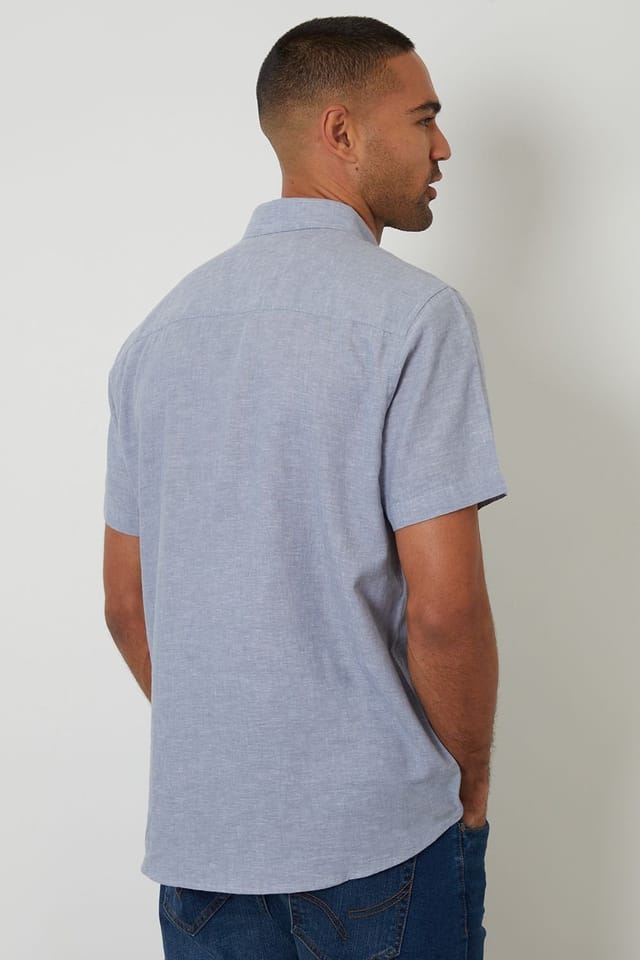 Threadbare Threadbare Men's Short Sleeve Linen Blend Shirt in Blue - 2